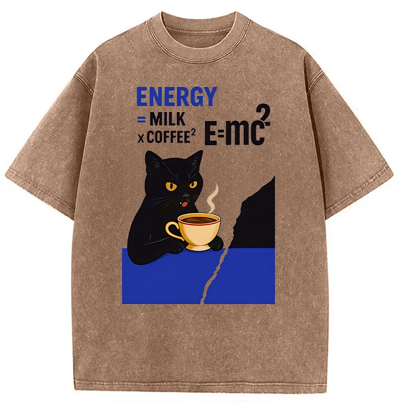 Modecanvas Cat Coffee Energy Formula DTG Printing Washed T-Shirt