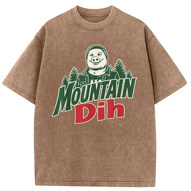 Modecanvas Mountain Dih John Pork Brainrot Meme DTG Printing Washed T-Shirt