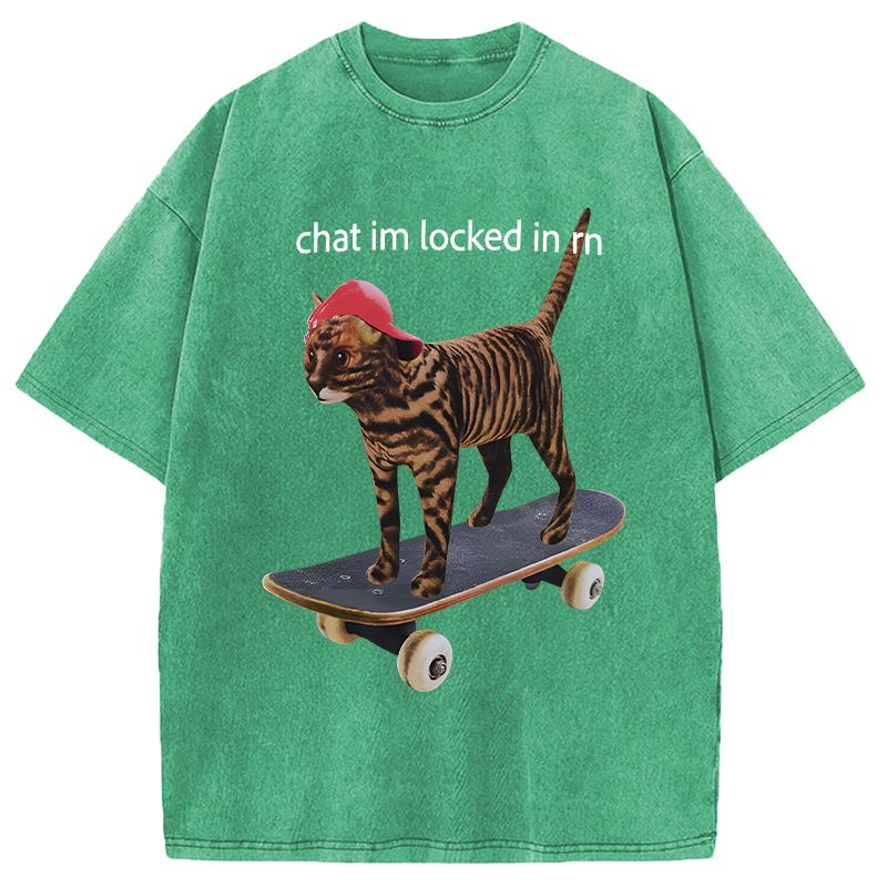 Modecanvas Locked In Skateboard Cat DTG Printing Washed T-Shirt