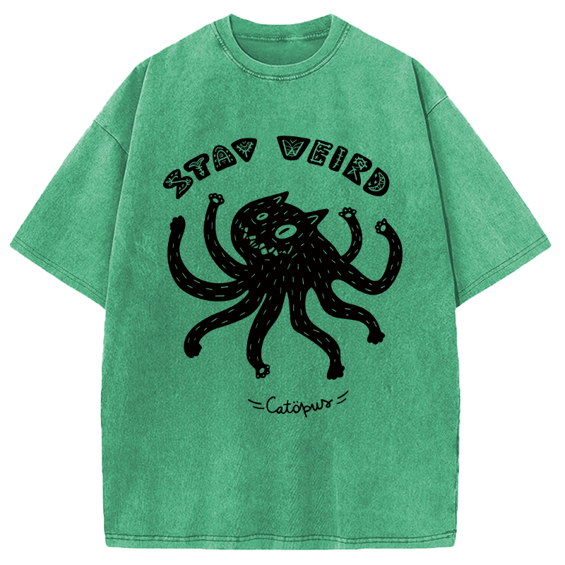 Modecanvas STAY WEIRD Catopus DTG Printing Washed T-Shirt