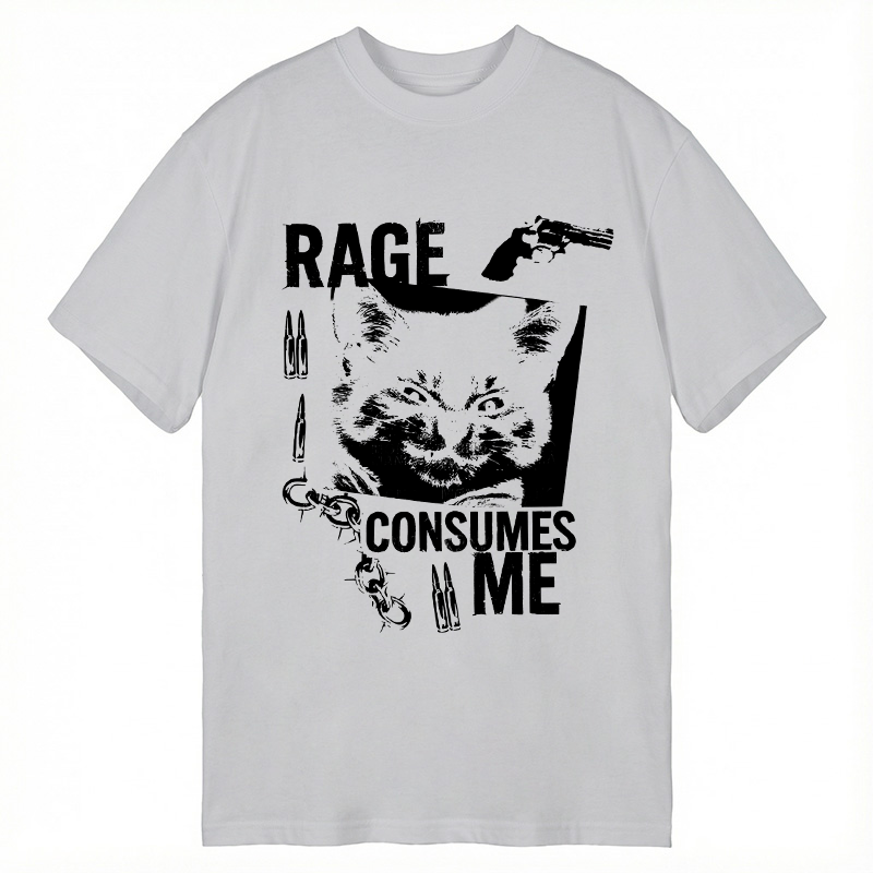 Modecanvas Rage Consumes Me Funny Cat Meme DTG Printing Classic T-Shirt-modecanvas