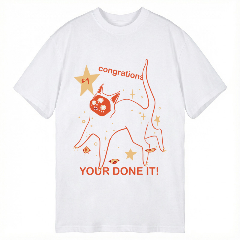 Modecanvas Surreal Congrats Funny Meme Cat DTG Printing Classic T-Shirt-modecanvas