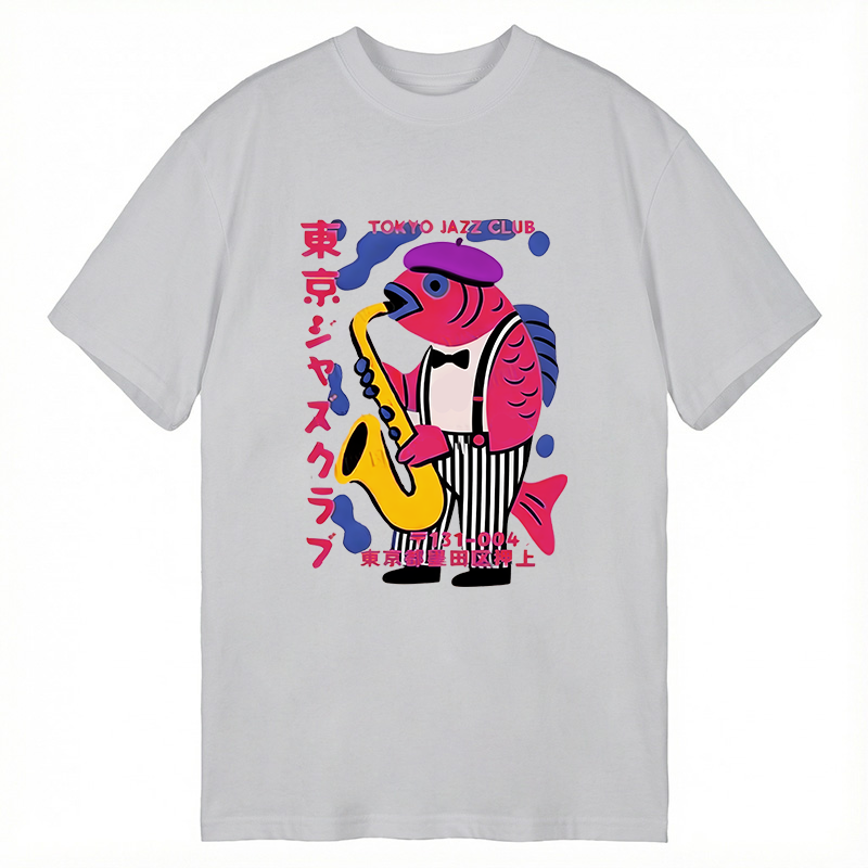 Modecanvas Fish in Band Playing Saxophone DTG Printing Classic T-Shirt-modecanvas