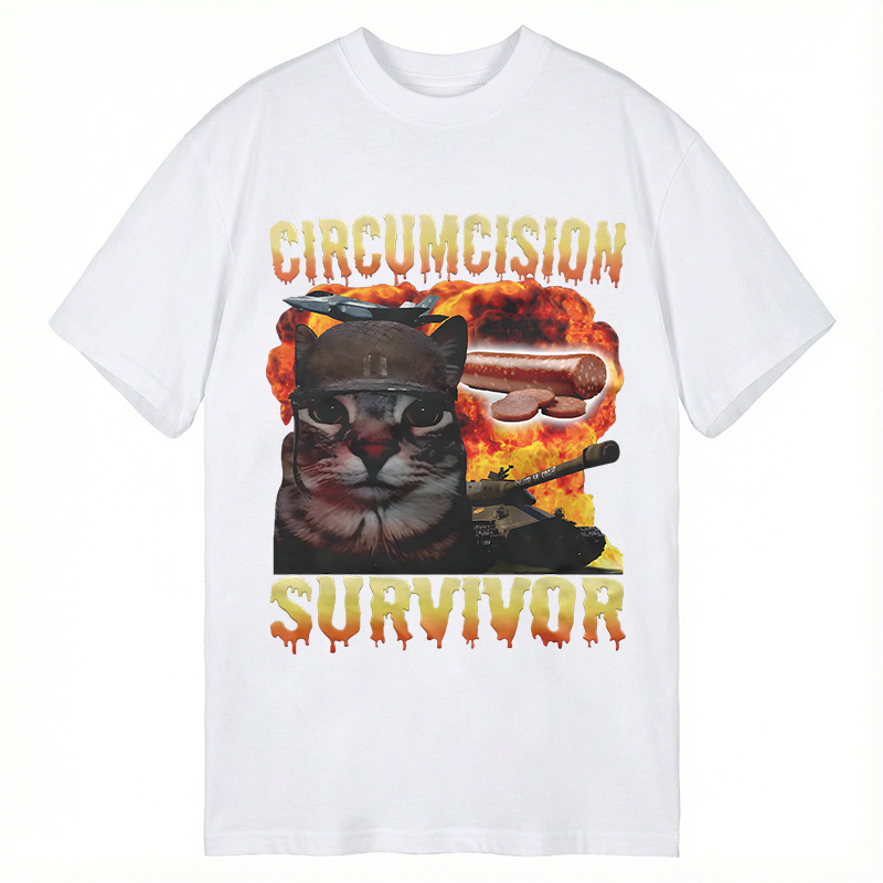 Modecanvas Circumcision Survivor Funny Cat Meme DTG Printing Classic T-Shirt-modecanvas