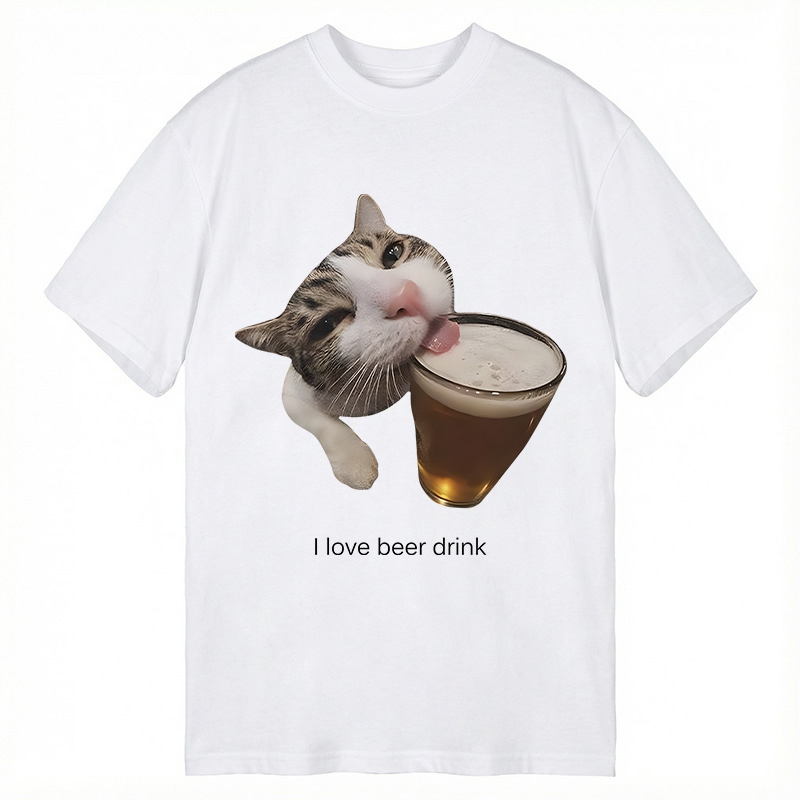 Modecanvas Funny Beer Kitty Meme DTG Printing Classic T-Shirt-modecanvas