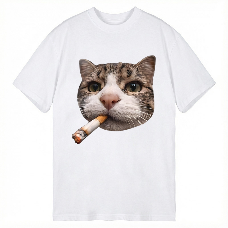 Modecanvas Smoking Cat Meme DTG Printing Classic T-Shirt-modecanvas