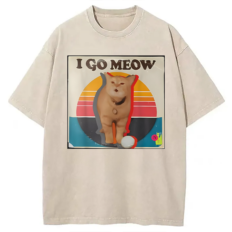 Modecanvas I Go Meow Funny Singing Cat Meme DTG Printing Washed T-Shirt