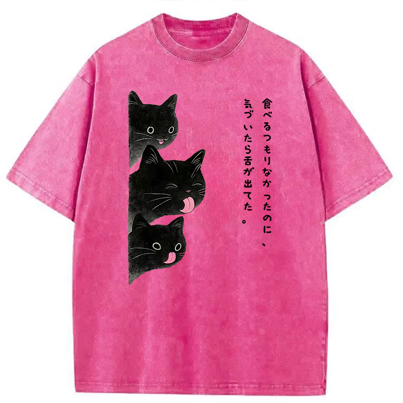 Modecanvas Cats Who Forgot They Stuck Tongues Out DTG Printing Washed T-Shirt
