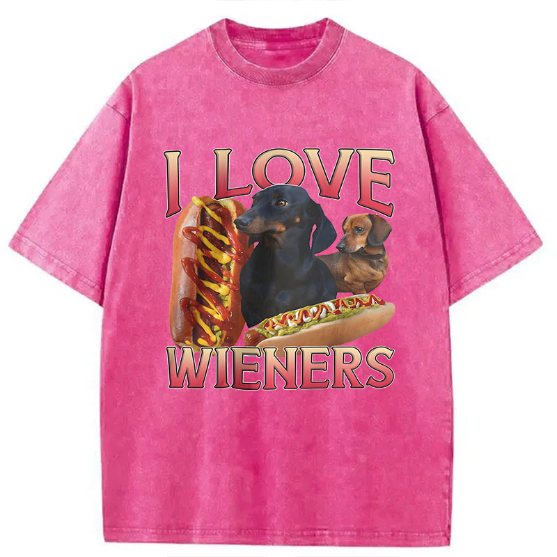 Modecanvas I Love Wieners Funny Dog Meme DTG Printing Washed T-Shirt