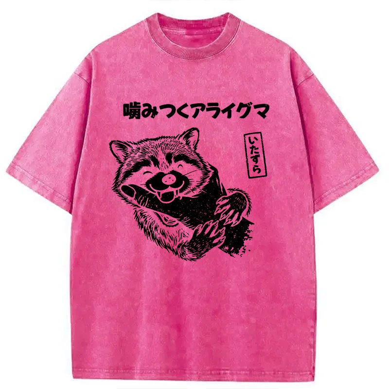 Modecanvas Mischief Raccoon DTG Printing Washed T-Shirt