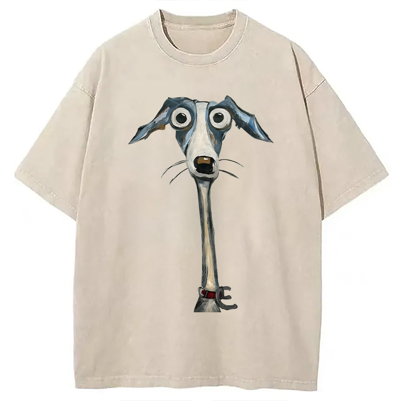 Modecanvas Funny Dog Art DTG Printing Washed T-Shirt