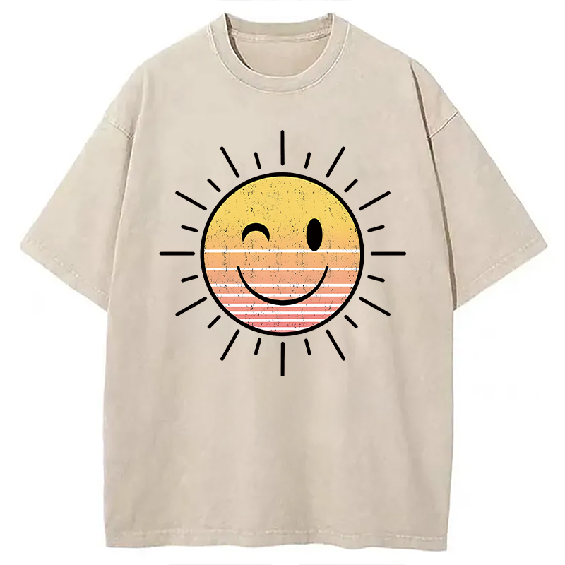 Modecanvas Sunshine Smile Face DTG Printing Washed T-Shirt