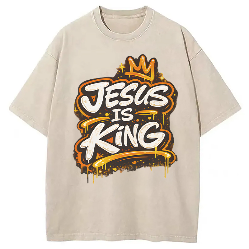 Modecanvas Jesus Is King Street DTG Printing Washed T-Shirt