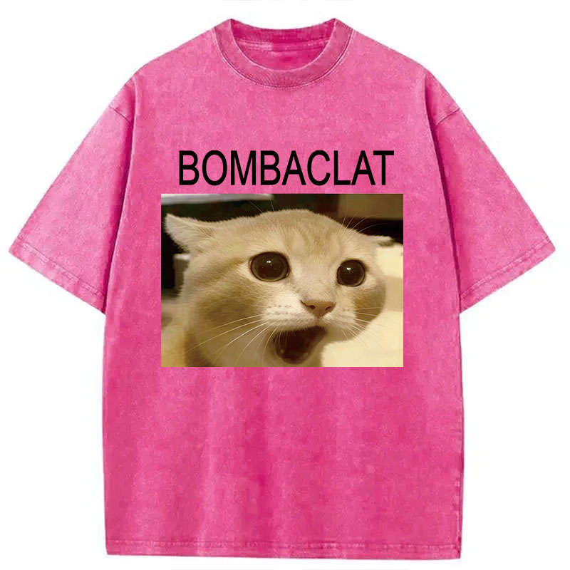 Modecanvas Bombaclat Cat Meme DTG Printing Washed T-Shirt