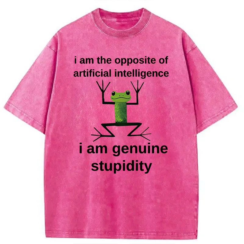 Modecanvas Genuine Stupidity Frog Meme DTG Printing Washed T-Shirt