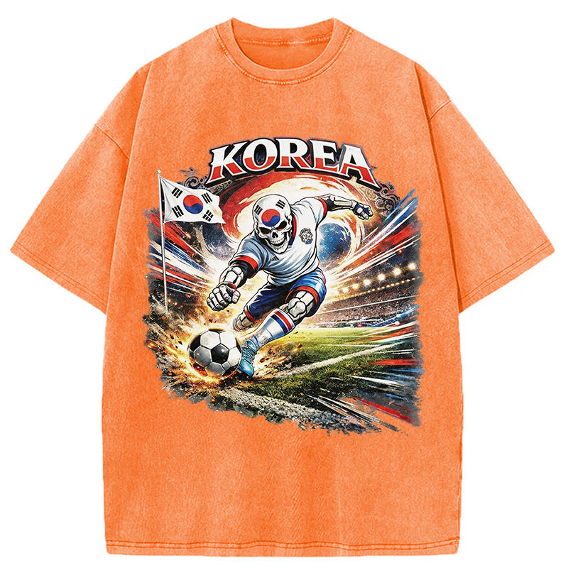 Modecanvas Korea Soccer Vintage DTG Printing Washed T-Shirt