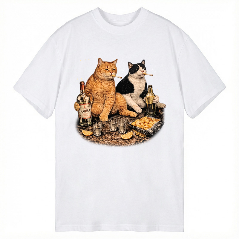 Modecanvas Funny Smoking Cat DTG Printing Classic T-Shirt-modecanvas