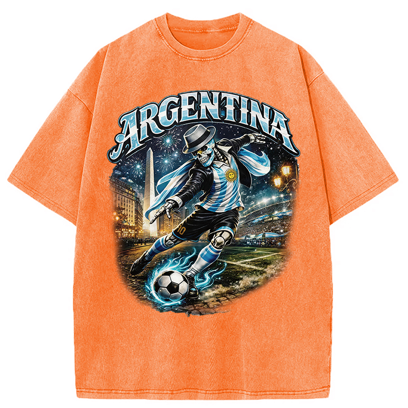 Modecanvas Skull Argentina Football DTG Printing Washed T-Shirt