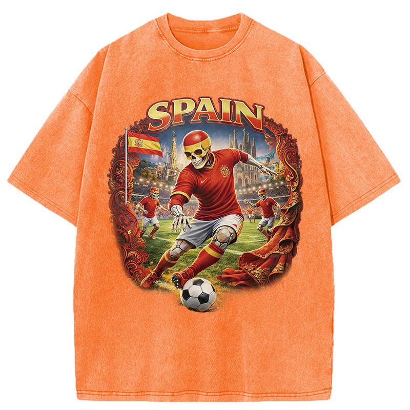 Modecanvas Spain Soccer Vintage DTG Printing Washed T-Shirt