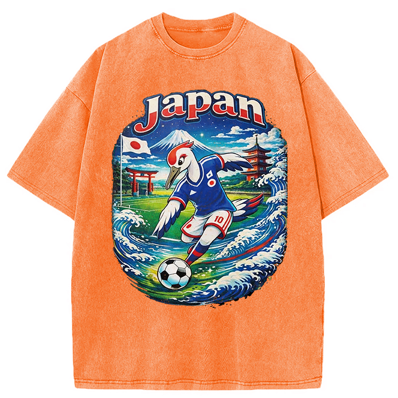 Modecanvas Japan Crane Soccer DTG Printing Washed T-Shirt
