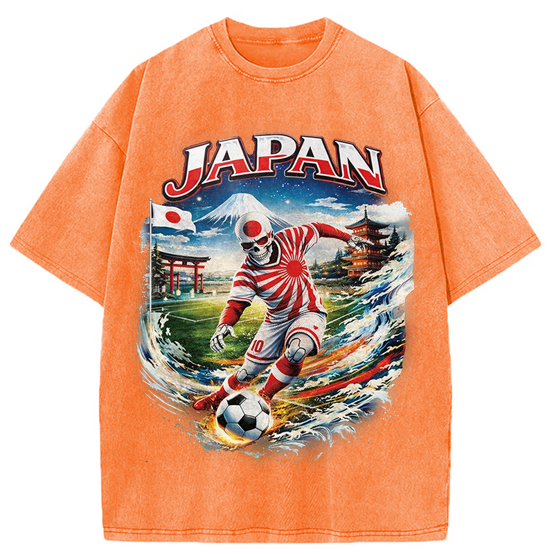 Modecanvas Vintage Japanese Football DTG Printing Washed T-Shirt