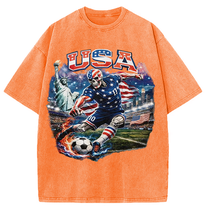 Modecanvas USA Soccer Skull DTG Printing Washed T-Shirt