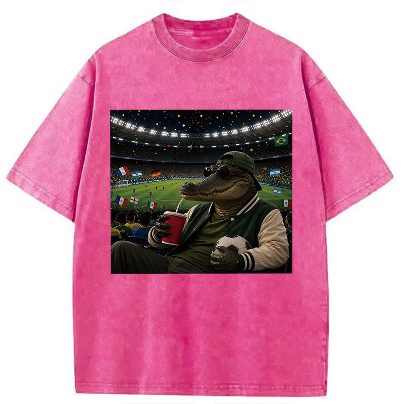 Modecanvas Funny Alligator Soccer Fan 2026 DTG Printing Washed T-Shirt
