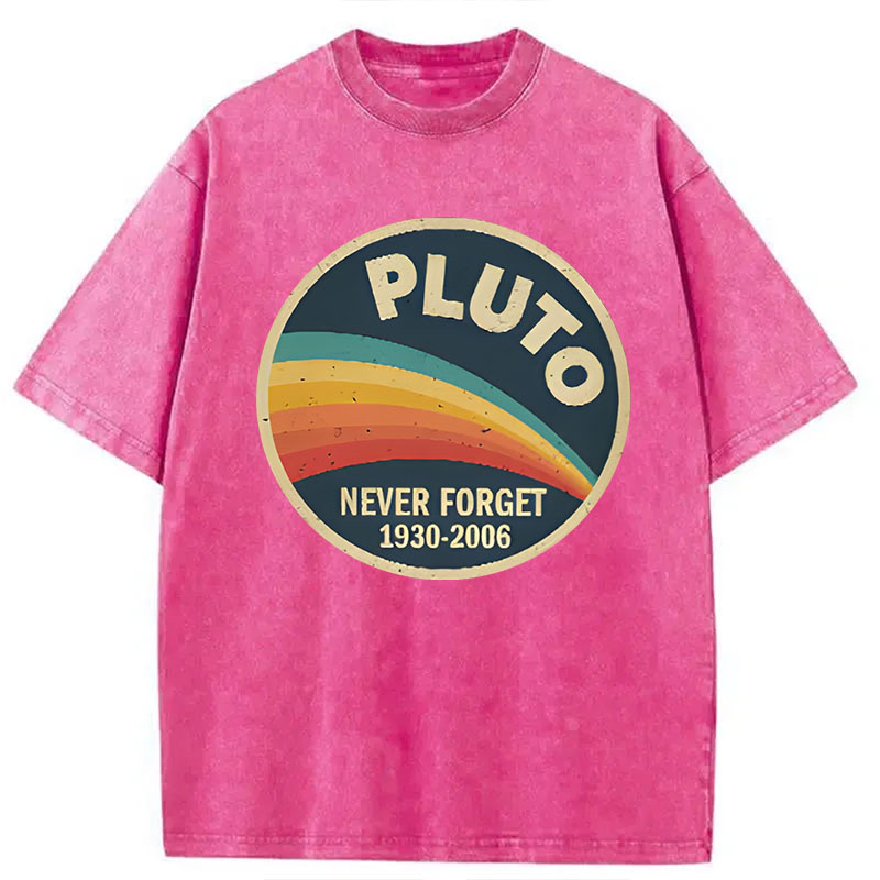 Modecanvas Never Forget Planet Pluto DTG Printing Washed T-Shirt