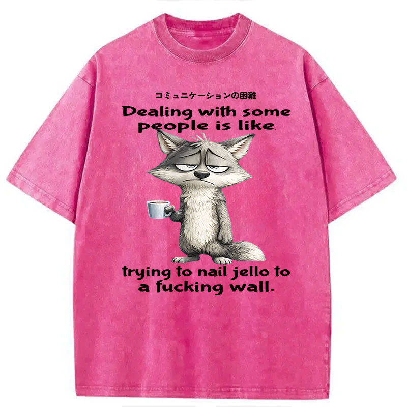 Modecanvas Dealing With Some People Is Like Trying To Nail Jello To A Fucking Wall DTG Printing Washed T-Shirt