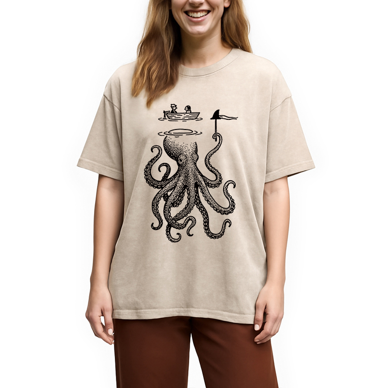 Modecanvas Octopus Disguised As Shark Washed T-Shirt