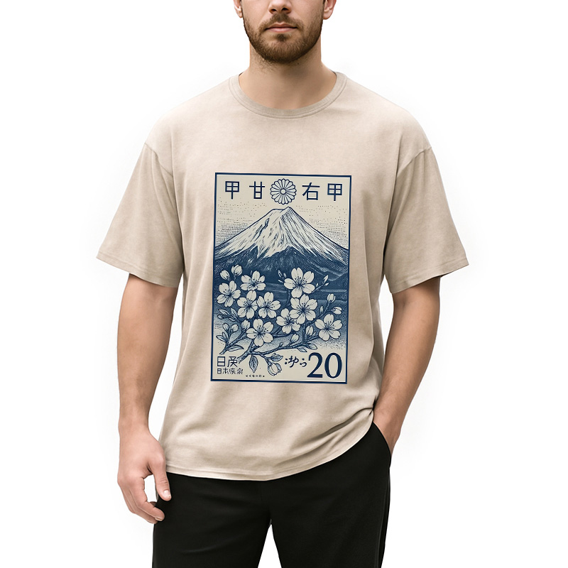 Modecanvas Vintage Sakura Stamp Washed T-Shirt