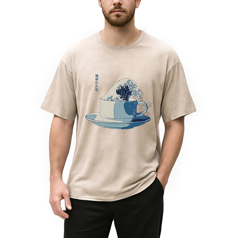 Modecanvas Retro Teacup Wave Washed T-Shirt
