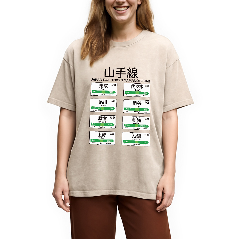 Modecanvas Japanese Subway Stations Washed T-Shirt