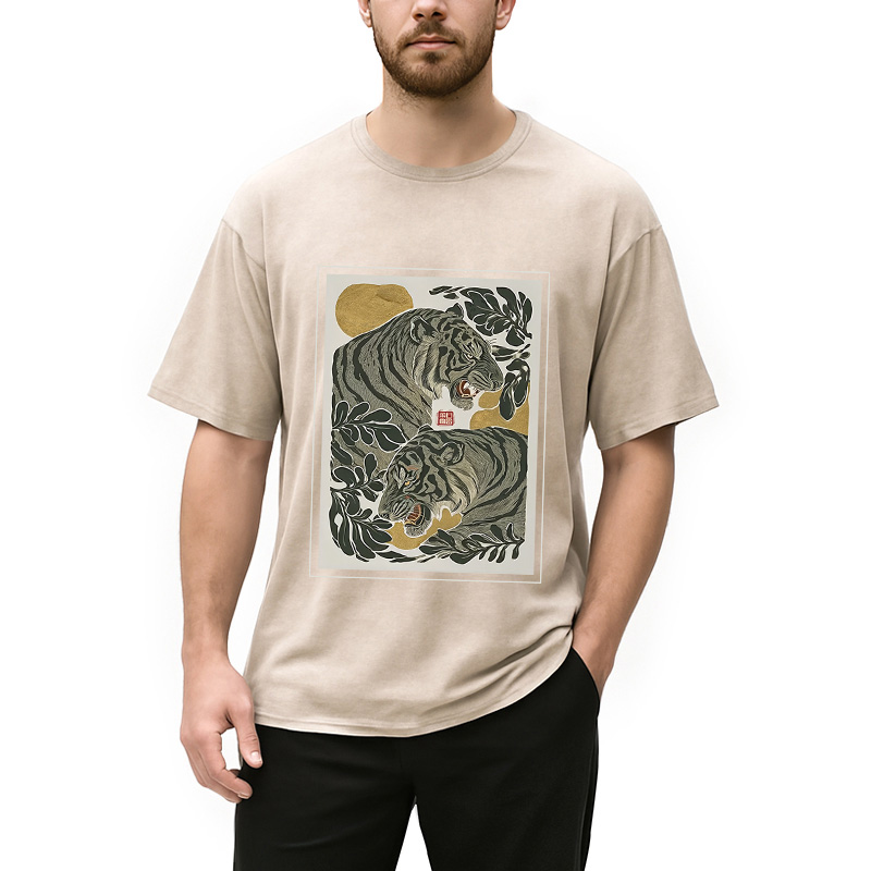 Modecanvas Woodcut Tiger Washed T-Shirt