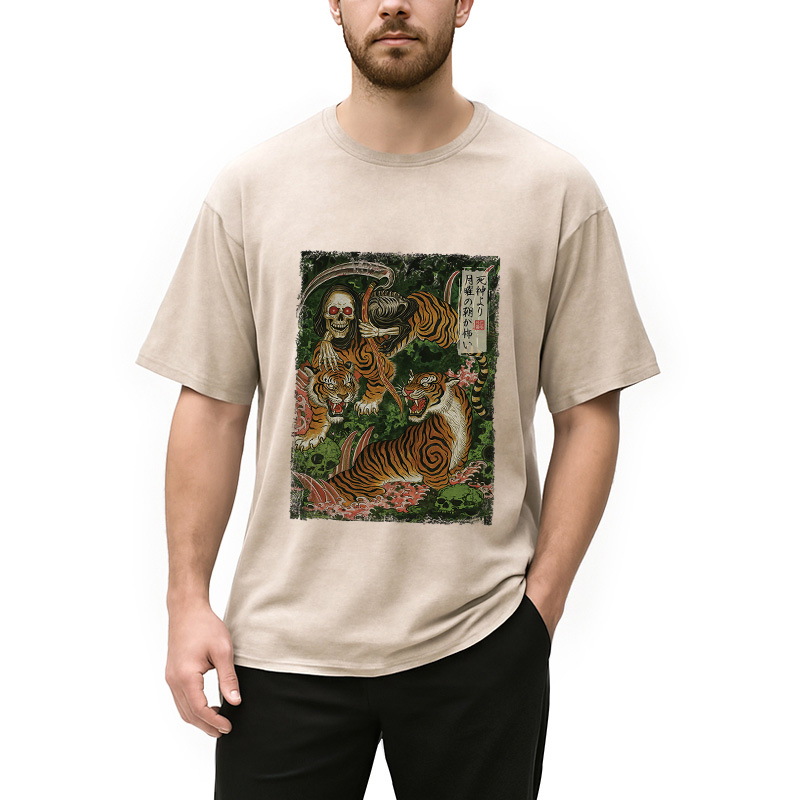 Modecanvas Death God And Tiger Washed T-Shirt
