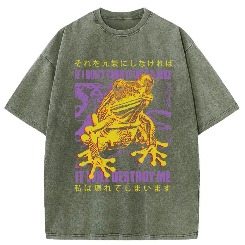 Modecanvas A Frog Prone To Emotional Breakdown Washed T-Shirt