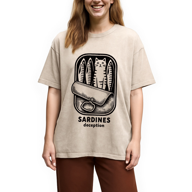 Modecanvas Funny Can Of Sardines Washed T-Shirt