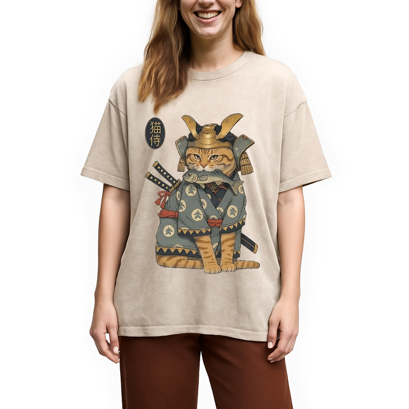 Modecanvas Cat Japanese Genera Washed T-Shirt