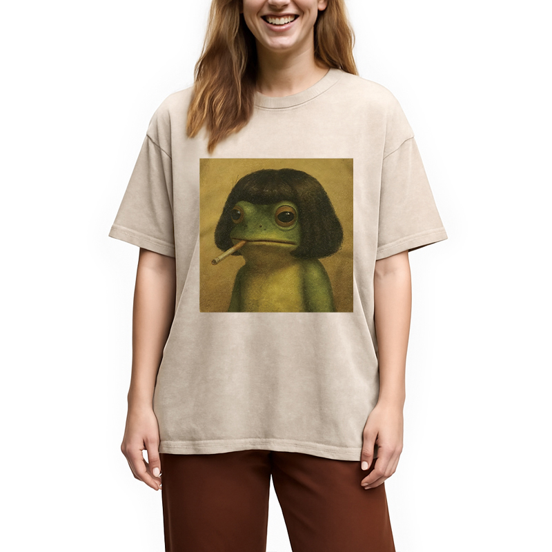 Modecanvas Frog Face With Bob Haircut Meme Washed T-Shirt