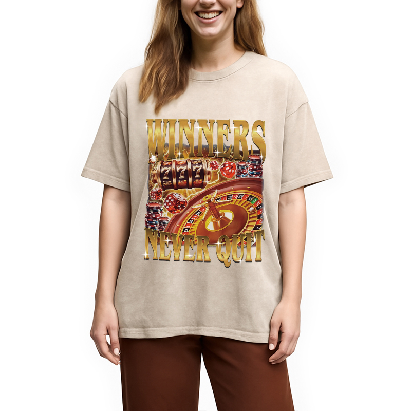 Modecanvas Winners Never Quit Funny Meme Washed T-Shirt