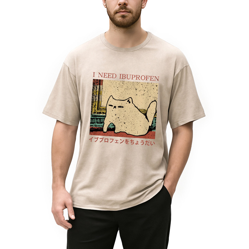 Modecanvas I NEED IBUPROFEN CAT Washed T-Shirt