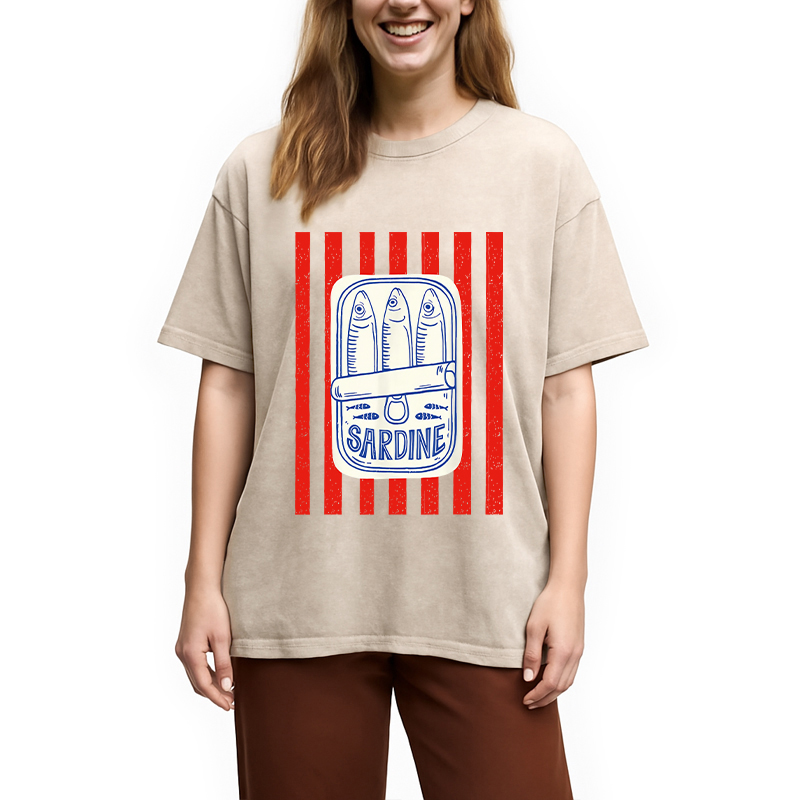 Modecanvas Les Sardines Red Stripes Fisherman Washed T-Shirt