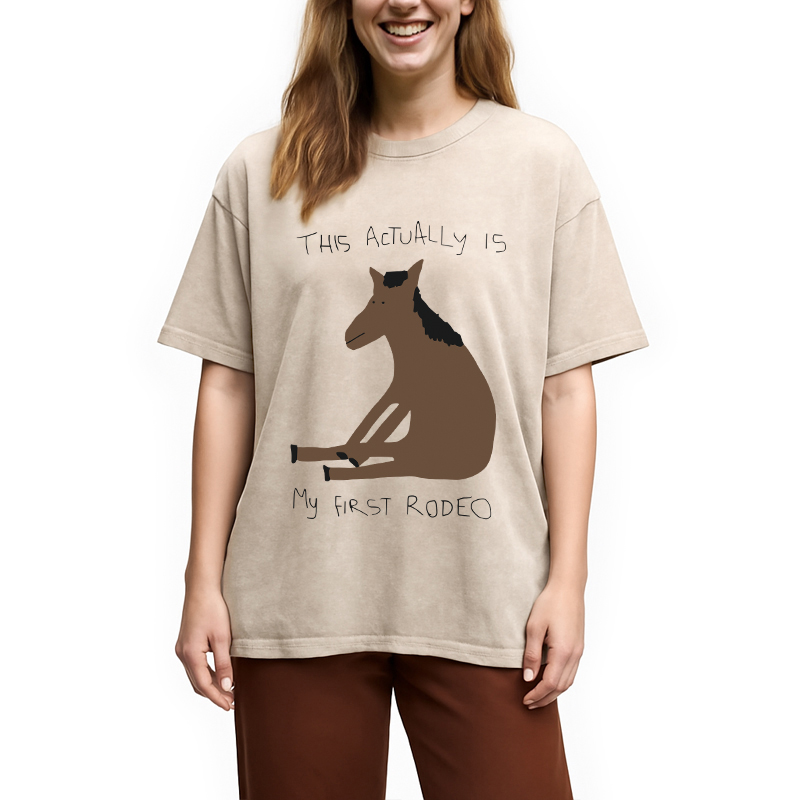 Modecanvas This Actually is My First Rodeo Washed T-Shirt