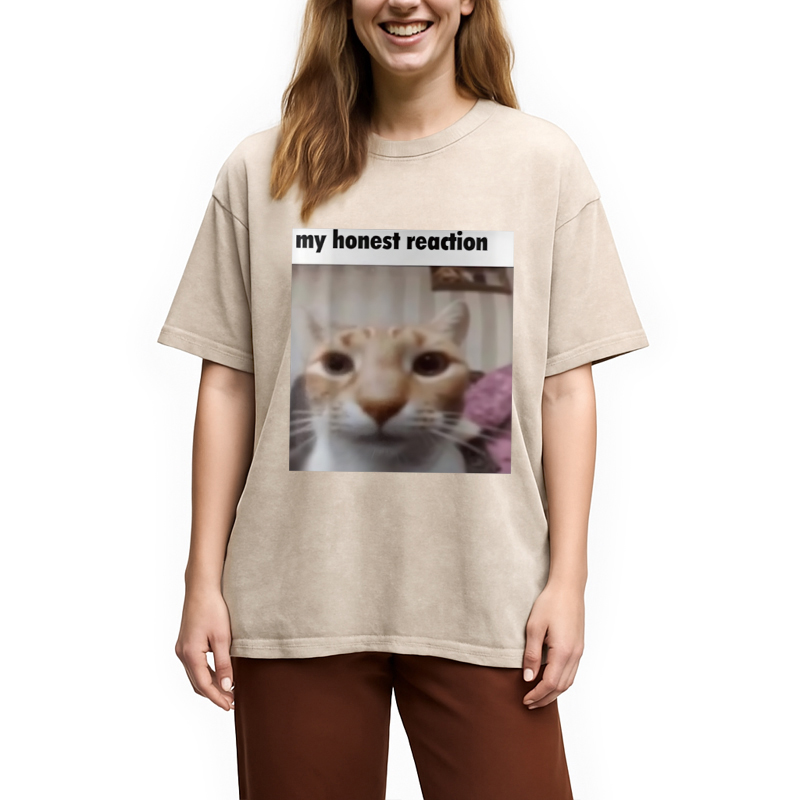 Modecanvas My Honest Reaction Cat Meme Washed T-Shirt