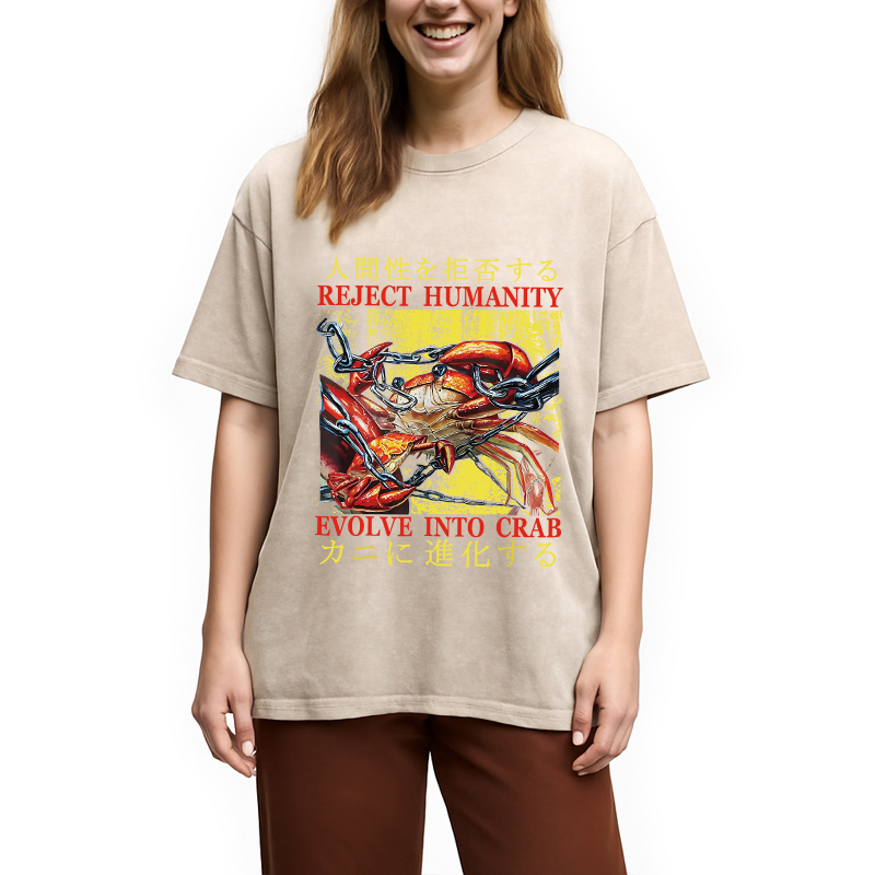 Modecanvas Japanese Funny Crab Meme Washed T-Shirt