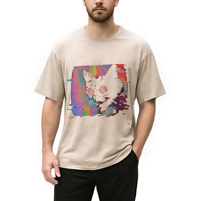 Modecanvas Glitch Cat Washed T-Shirt