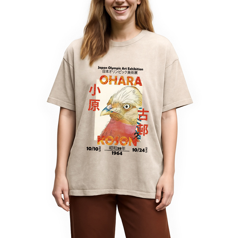 Modecanvas Japanese Bird Poster Washed T-Shirt