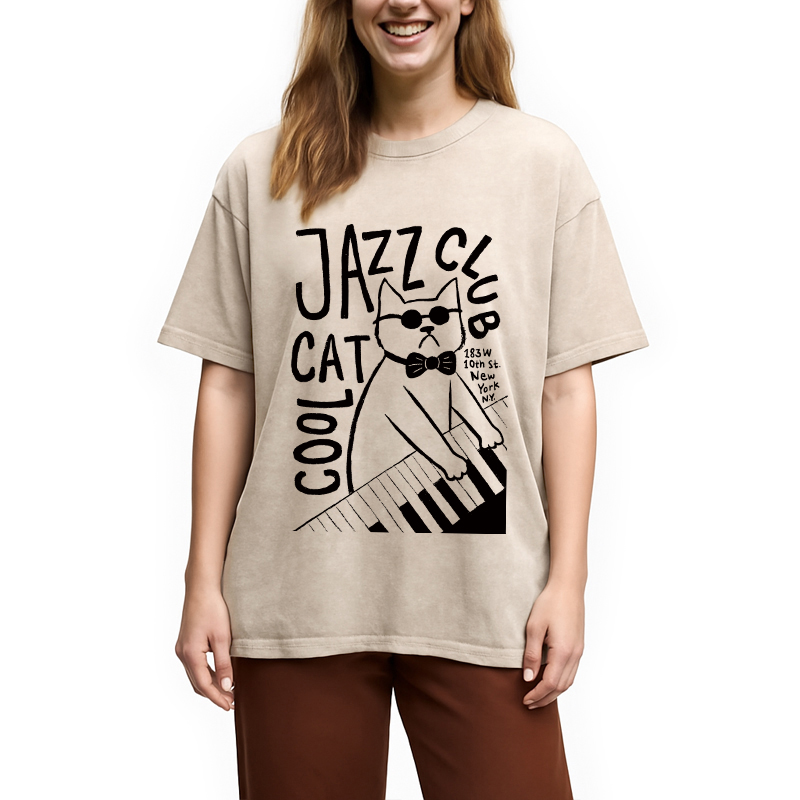 Modecanvas Jazz Cat Club Washed T-Shirt