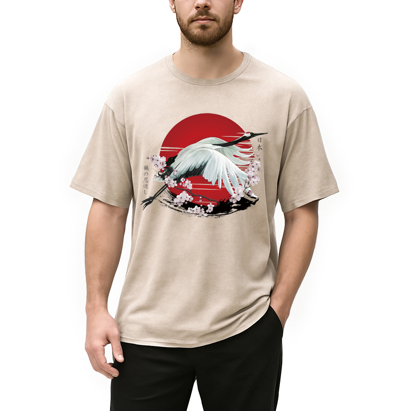 Modecanvas Japanese Crane Tsuru Washed T-Shirt