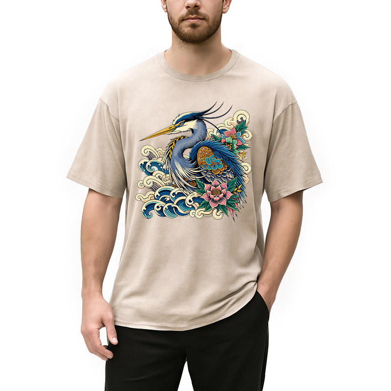 Modecanvas Japanese Blue Heron Washed T-Shirt